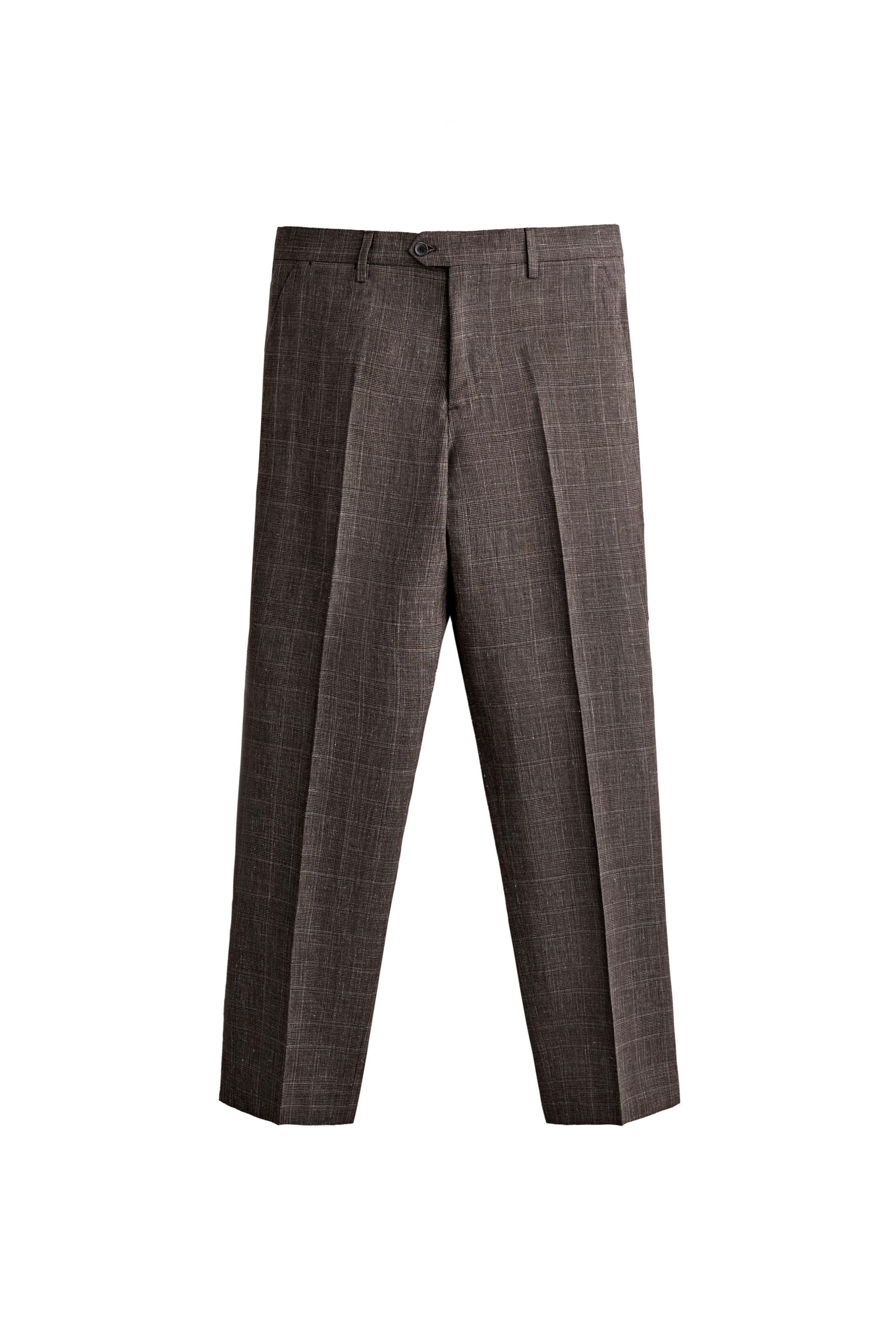 LINEN AND WOOL CHECK SUIT PANTS